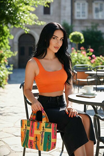 maia Geantă de mână mică cu model cu figuri etnice de femei