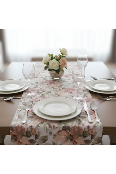 LOOM & LAUREL Jakarlı Dokuma Dekoratif Runner 45x140 cm Pembe Çiçekli