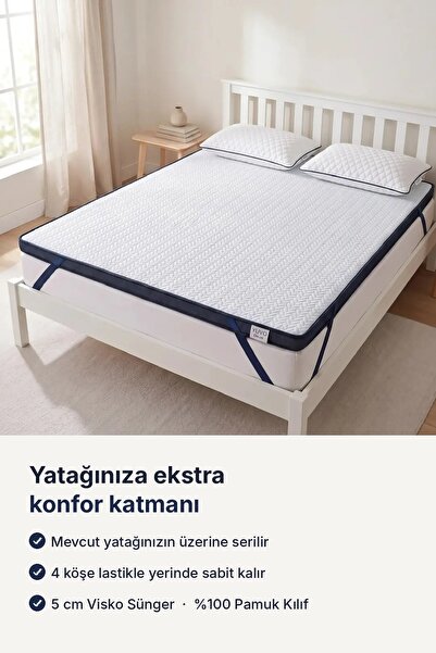 Yuvo Sleep 5 cm Visco Yatak Pedi Topper 160 x 200 Pamuk Kılıflı