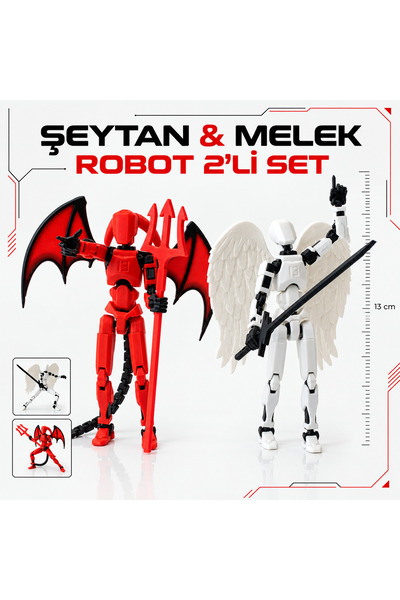 MD Design 2'li Melek ve Şeytan Robot Figür Seti 13 cm | Hareketli Eklemli 3D ...