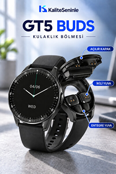 KALİTESENİNLE Bluetooth Kulaklıklı 2si 1 Arada Deri Kordonlu Amoled Ekran Wat...