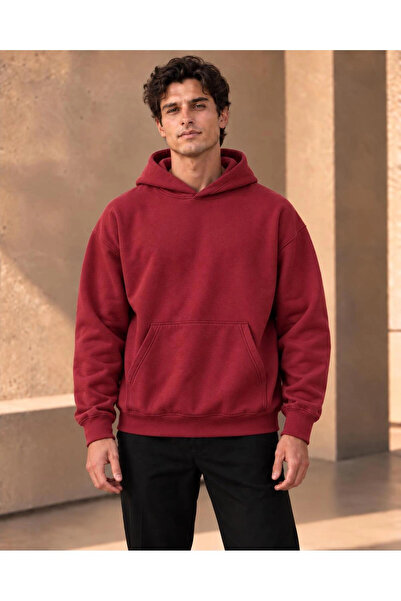 Unisex Oversize Kapüşonlu Kanguru Cepli 3 İplik Şardonlu Sweatshirt