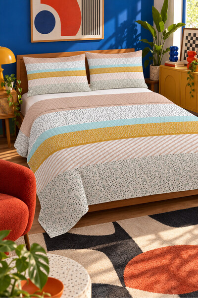 Evmila Pastel Wide Striped Bedspread 200X220 Double Pique Set