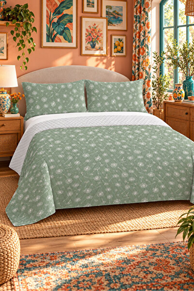 Evmila Dandelion Pattern Double Printed Pique (200x220 Cm) Green