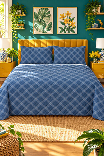 Evmila Geometric Pattern Double Printed Pique (200x220 Cm) Navy Blue