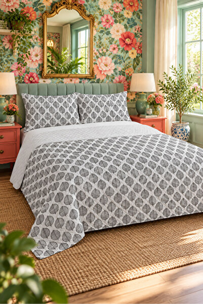 Evmila Leaf Pattern Double Printed Pique (200x220 Cm) White