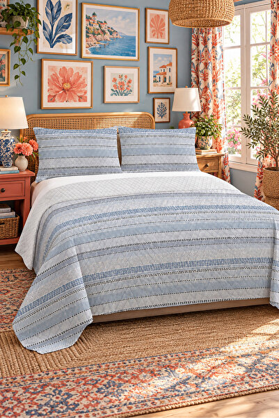 Evmila Line Pattern Double Printed Pique (200x220 Cm) White
