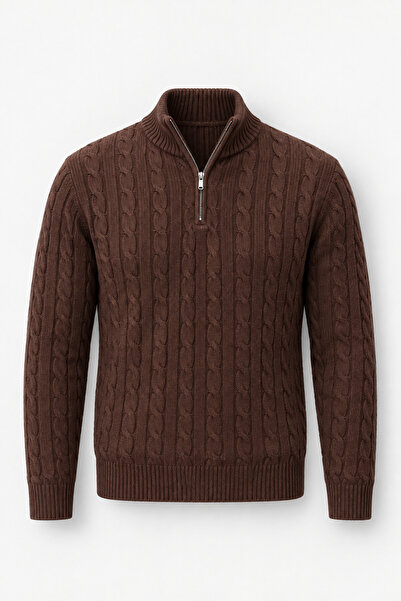 Valiberta Bardem Haargeflecht-Halbzipp-Pullover für Herren – Braun