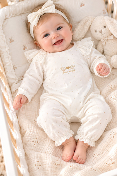 Cherub Baby Angel Fistolu Puantiyeli Kız Bebek Tulum