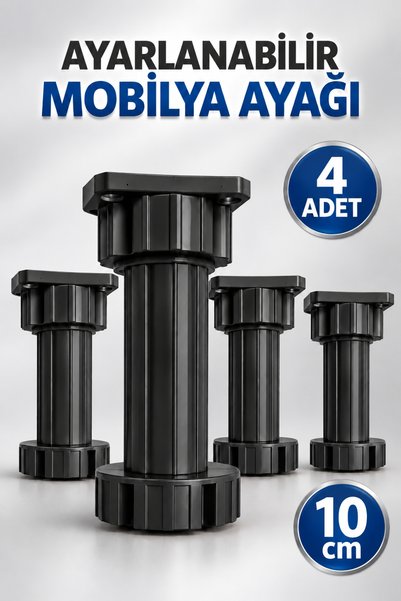 Alıç Picior de Mobilier Reglabil Negru 4 Bucăți Negru - 10 Cm |   Picior pent...