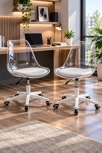 Taimi SET 2-Modern Clear White,360° Swivel Adjustable Height Office Chair,Whi...