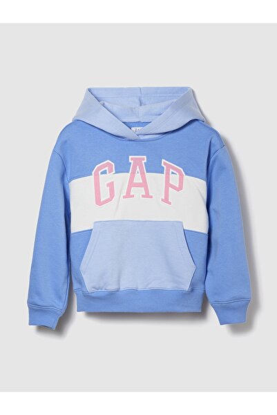 GAP Kız Çocuk Açık Mavi Relaxed Logo Kapüşonlu Sweatshirt