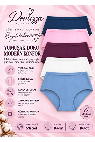DONLİZZA Fitilli Ribana Pamuklu Kadın Külot 5 Adet