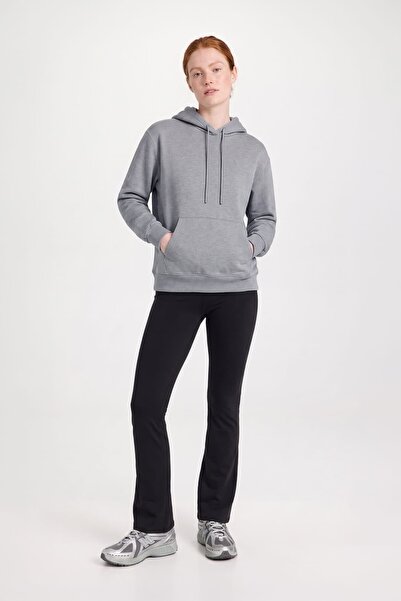 MARKAPIA WOMAN Women's Hooded Pocketed Gray Sweatshirt Long Sleeve