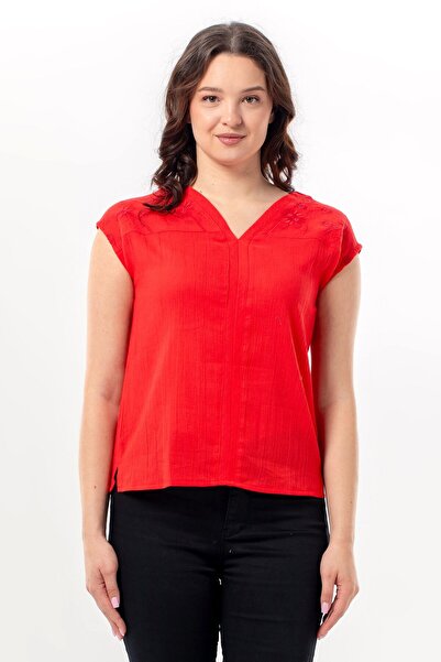 Eliş Şile Bezi Short Cap Sleeve Gülizar Şile Bezi Summer Embroidered Blouse R...
