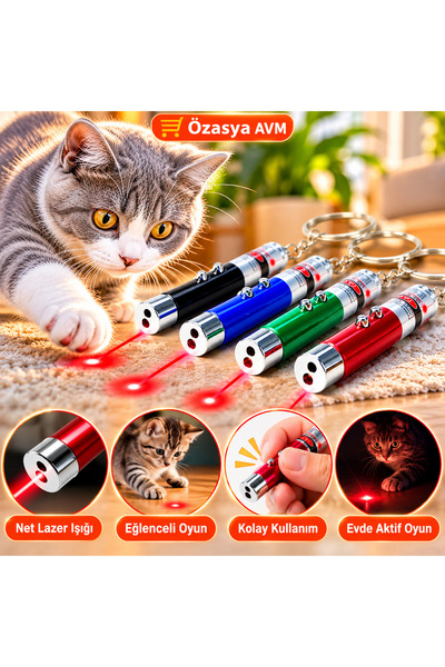 Özasya AVM 3 Fonksiyonlu Kırmızı Beyaz Işıklı Led Lazer Kedi Köpek Oyuncak An...