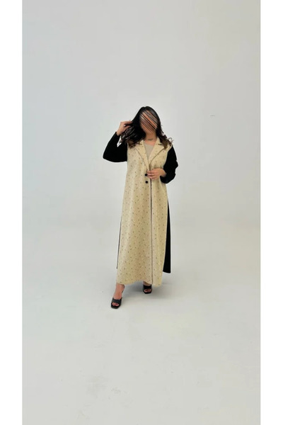 Tori Black Suede Abaya with Beige Trim