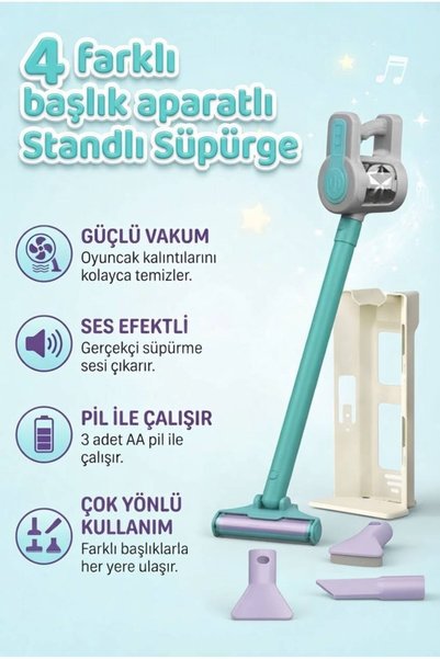 Tıfıl Toys 4 Farklı Fonksiyonlu Stantlı Eğitici Oyuncak Dikey Gerçekçi Süpürg...