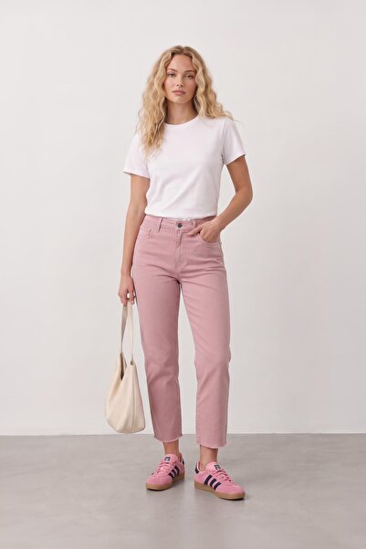 Bluewhite Women's Leg Tassel Detailed Jean Trousers Pink