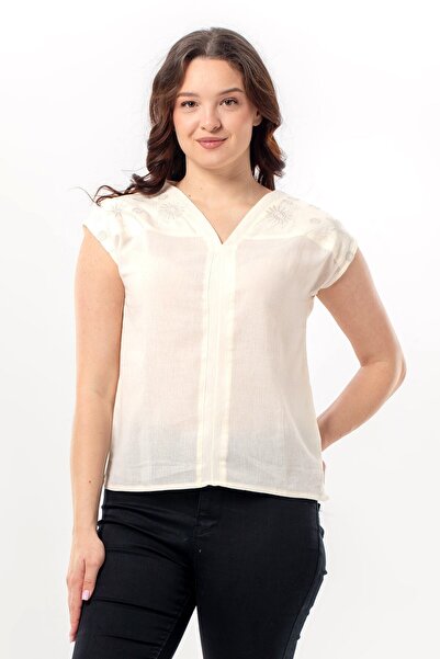 Eliş Şile Bezi Short Cap Sleeve Gülizar Şile Bezi Summer Embroidered Blouse C...