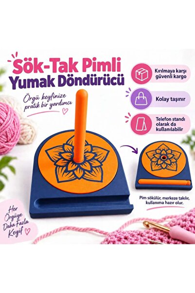 Devletli 3d YUMAK DÖNDÜRÜCÜ - ÖRGÜ İPİ TUTUCU - İP DÖNDÜRÜCÜ - MAKARA TUTUCU-...