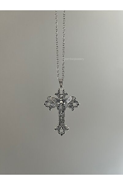 REMBER JEW Y2k Skull Haç Zincir Kolye / Goth punk gümüş Kaplama Haç Kolye