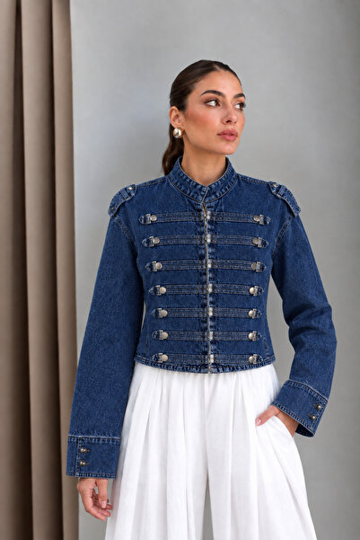 trendalisse Dar Kesim Düğmeli Denim Ceket