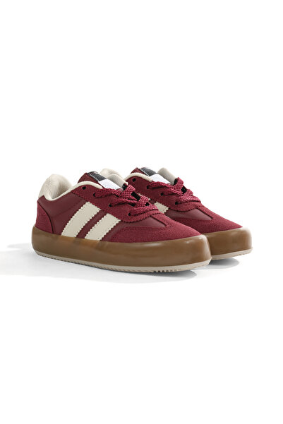 Tonny Black Çocuk Unisex Bordo Bej Microlight Taban Rahat Bağcıklı Sneaker