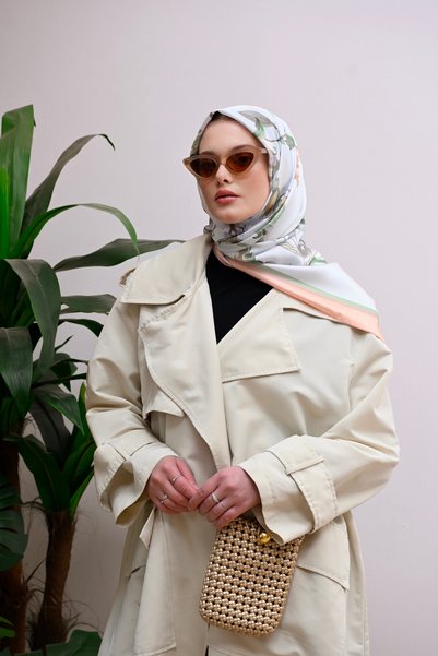 Mimelif وشاح فيرا من الحرير المزخرف بنقشة التويل مقاس 90x90 سم