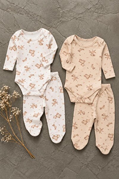 ENİA BABY Baby Girl 100% Cotton 4-Piece Top and Bottom Bodysuit Set