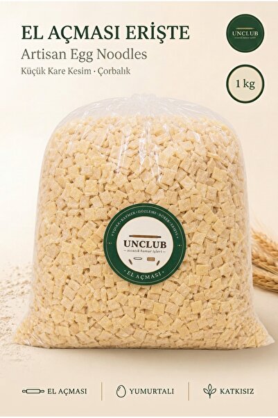 Bol Yumurtalı El Açması Sade Erişte — Küçük Kare Kesim (Çorbalık) 1000 gr | Katkısız & Doğal