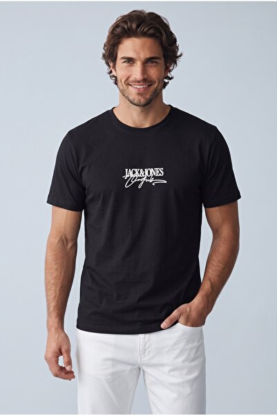 Jack & Jones Men's Crew Neck Logo Printed T-Shirt Black