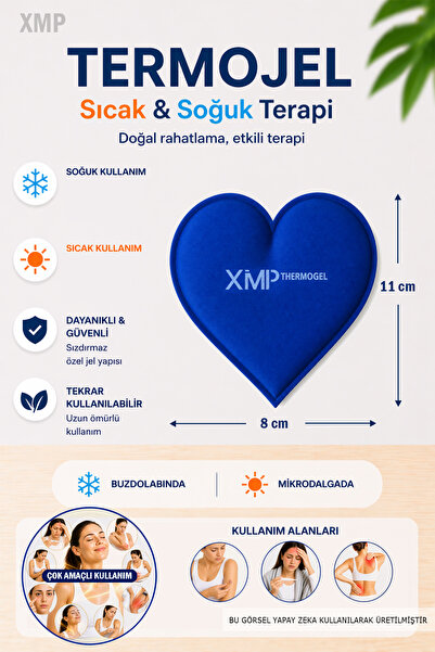 XMP TERMOJEL Kalp Termojel, Sıcak Soğuk Kompres, Lacivert Kumaş Jel, Soğuk Buz Jel