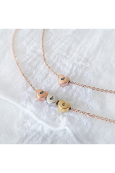 Papatya Silver 925 Ayar Gümüş Minimalist Kişiye Özel Harfli Kalp Kolye.rose.gold.rodaj Renk Seçeneği