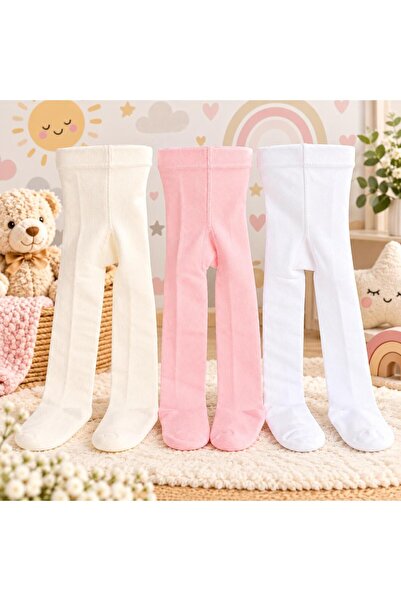YETİŞ Baby 3-Pack Baby Girl & Child Cotton Solid Color Pantyhose