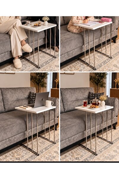 Nokta Sehpa Home 4LÜ TEKERLEKLİ SİYAH METAL BAROK CEVİZ TABLA ZİGON SEHPA ORT...