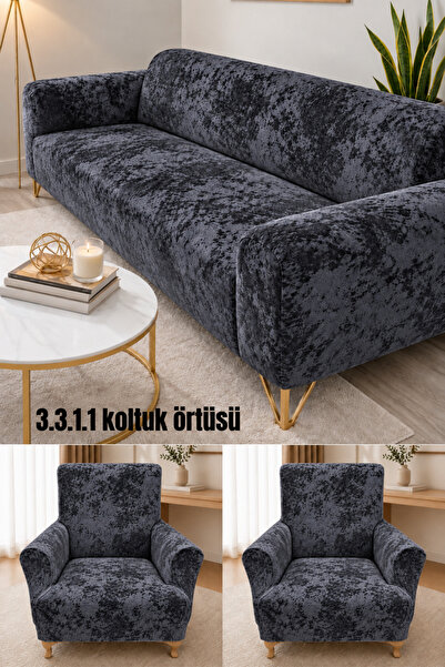 uzhanem Koltuk Örtüsü Kadife Koltuk Kılıfı Takımı 3.3.1.1 Sofa Cover