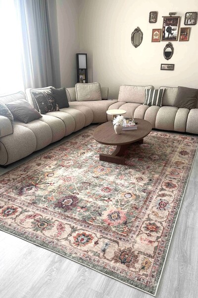 VOPTEKS Yeşil Halı Salon Halısı Makinede Yıkanabilir Kaymaz Taban Halı