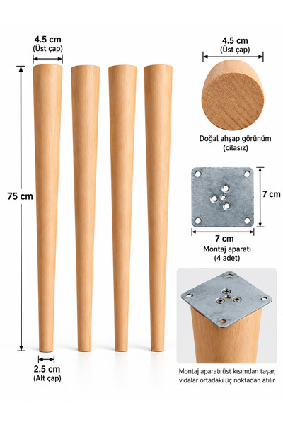 turanahşap Konik Model Ahşap Masa Ayağı