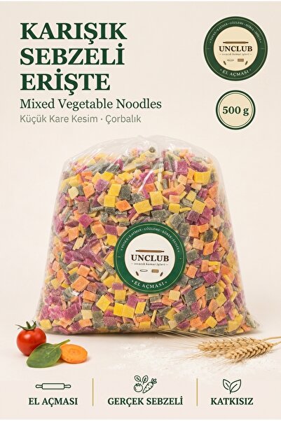 Gerçek Karışık Sebzeli El Açması Erişte — Küçük Kare Kesim (Çorbalık) 500 gr | Bol Yumurtalı & Katkısız