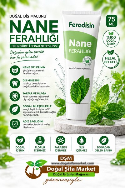DOĞAL ŞİFA MARKET Feradisin Nane Özlü Doğal Diş Macunu