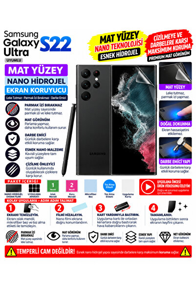 Astakos Samsung Galaxy S22 Ultra Uyumlu Mat Yüzey Leke Tutmaz Nano Hidrojel K...