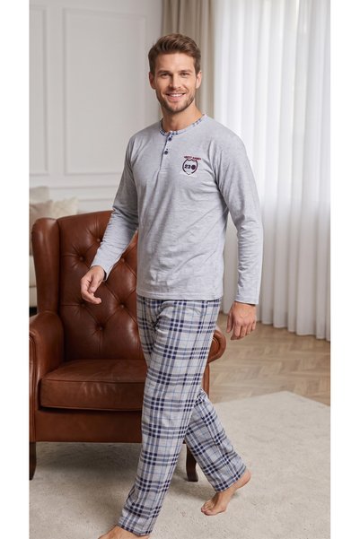 Rimoli Set de pijamale pentru bărbați, 100% bumbac, un singur jerseu în carouri 2105