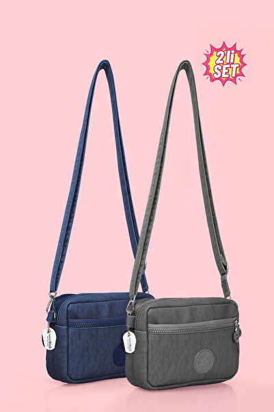 westbag Kadın Çapraz Askılı Üç Gözlü Fermuarlı Krinkıl Günlük Omuz Çantası Gr...