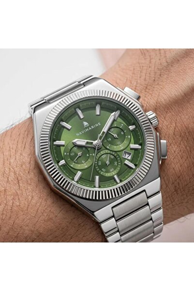Navimarine Nvm151-A10 Silver Steel Green Dial Men's Wristwatch