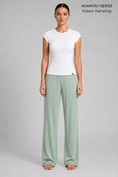 Mısırlı Egyptian Women's Viscose Straight Cut Bottom Pajamas Water Green