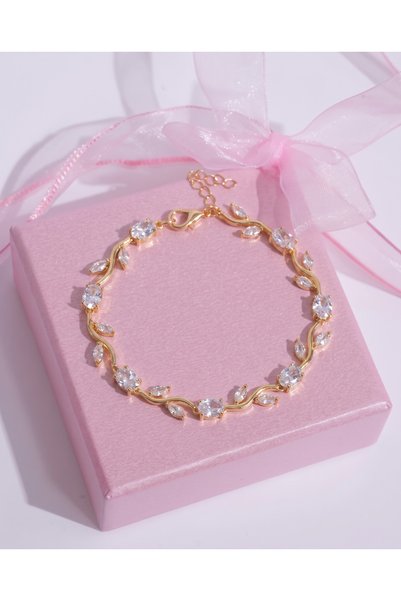 Gleemy accesories Şık ve Zarif Zirkon Taşlı Gold Kadın Bileklik | Özel Gün He...