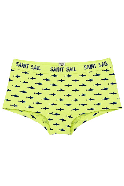 Saint Sail Köpekbalığı Desenli Sarı Kadın Boyshort Külot - Rahat Kesim İç Giyim