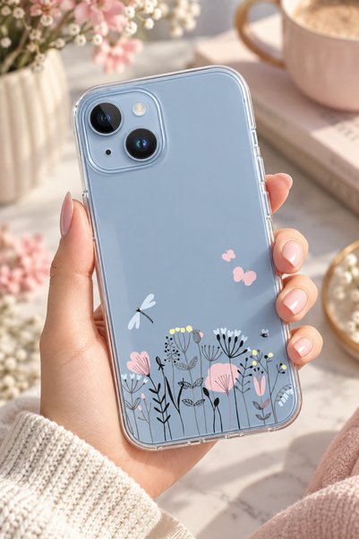 3GEN CASE iPhone 15 Uyumlu Tatlı Çiçekler Desenli Şeffaf Silikon Kılıf