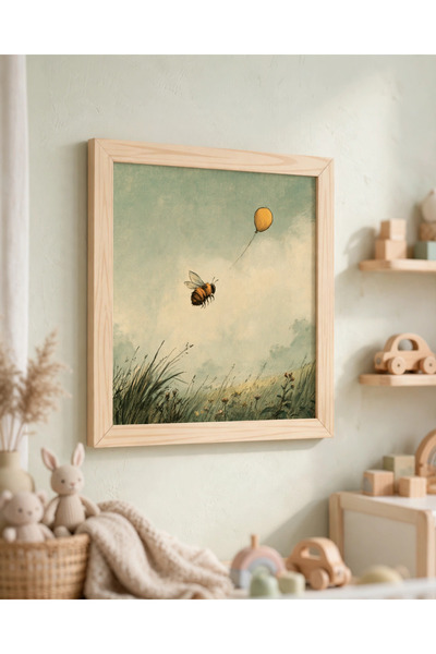 Genel Markalar Arı ve Balon Temalı Dekoratif Kare Çerçeveli Tablo 20x20 cm